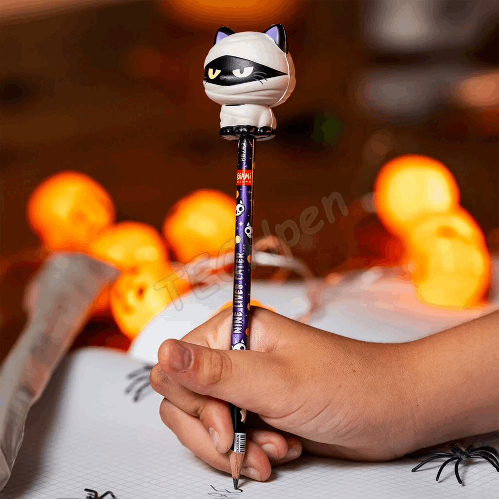 LEGAMI HALLOWEEN 2026 -  PSQ0009 SQUEEZIES - PENCIL WITH SQUISHY - KITTY - MUMMY - HB LEAD